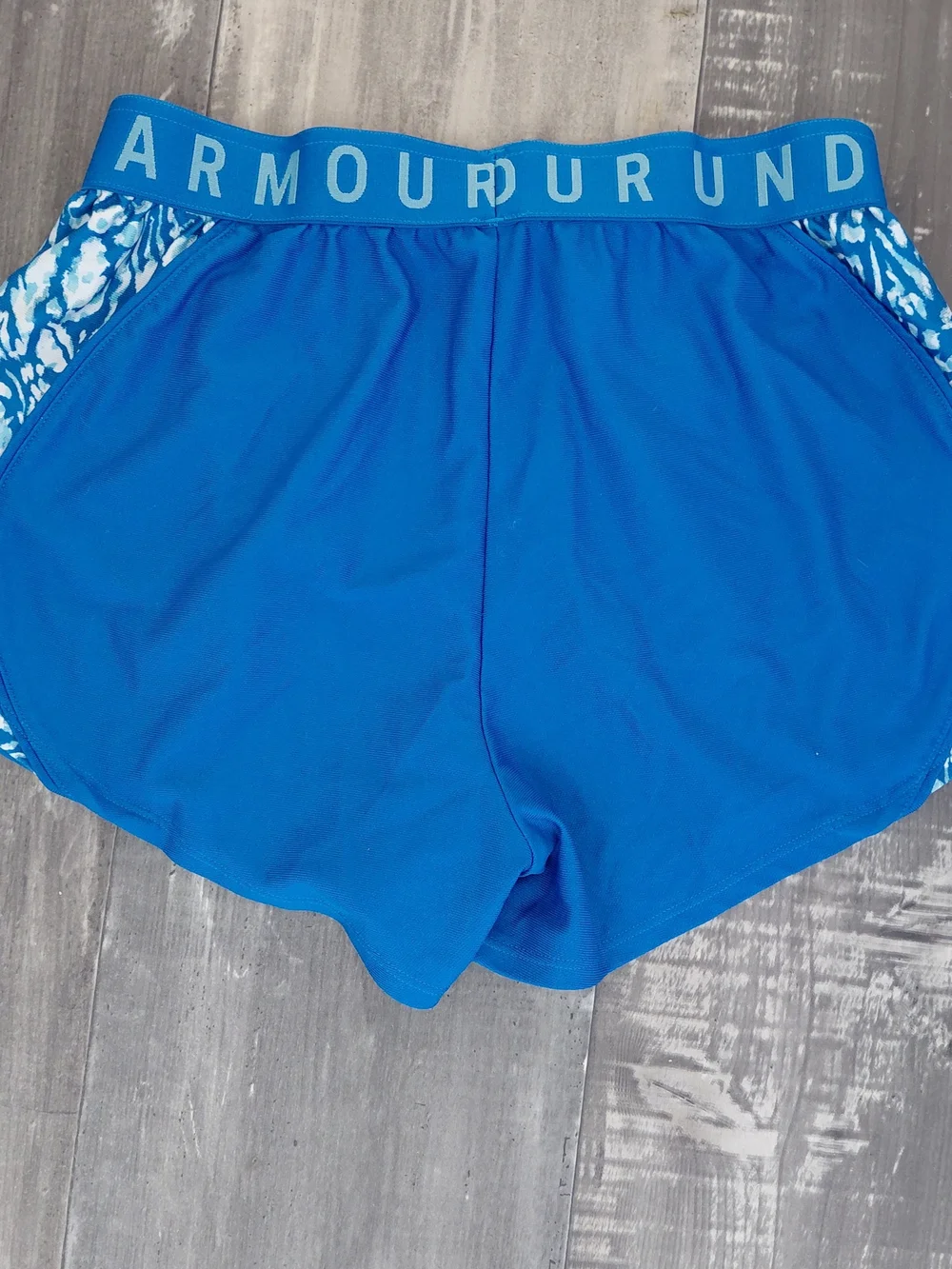 Under Armour Women’s Bright Blue Athletic Shorts with Patterned Side Panels